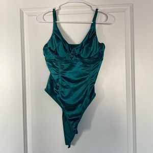 Dark green, Silky/shiny material bodysuit with underwire